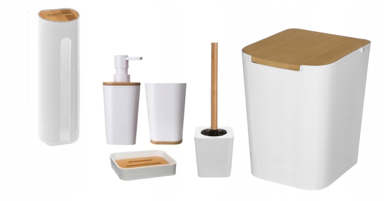 Kupelňový set doplnkov - Kúpeľňová súprava BAMBOO 5 ELEMENTS WHITE