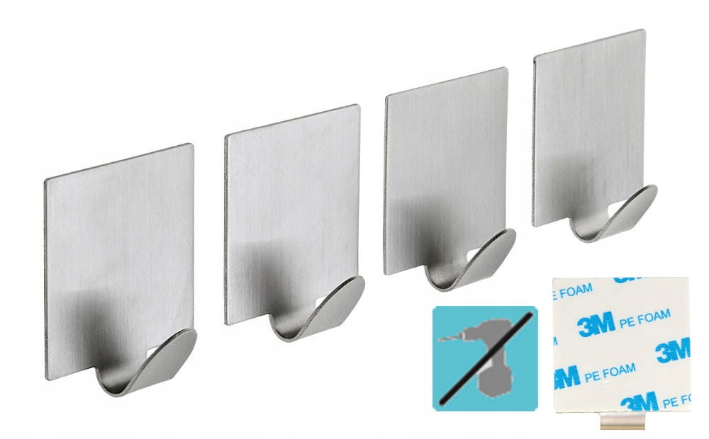 Kupelňový set doplnkov - Samolepiace háčiky 44x44x1 mm, 4 kusy, oceľ 3M