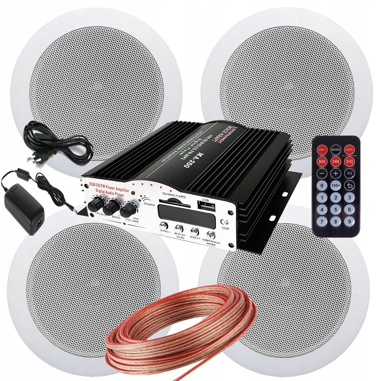 Kupelňový set doplnkov - KÚPEĽŇOVÉ RÁDIO 4 STROPNÉ REPRODUKTORY 13 cm USB MP3