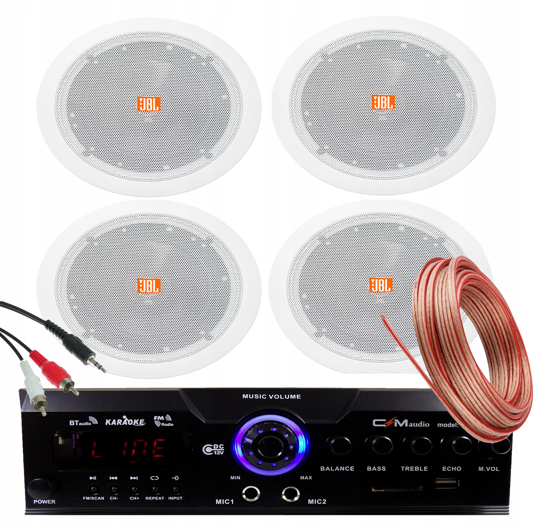 Kupelňový set doplnkov - 4x JBL STROPNÉ REPRODUKTORY 13cm BLUETOOTH ZOSILŇOVAČ