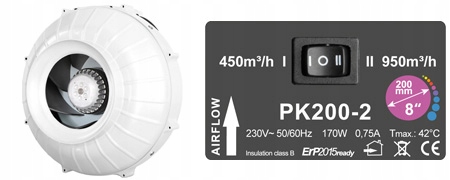 Kupelňový ventilátor - Prima Klima 2 Speed 200mm ventilátor 450 / 950m3 / h