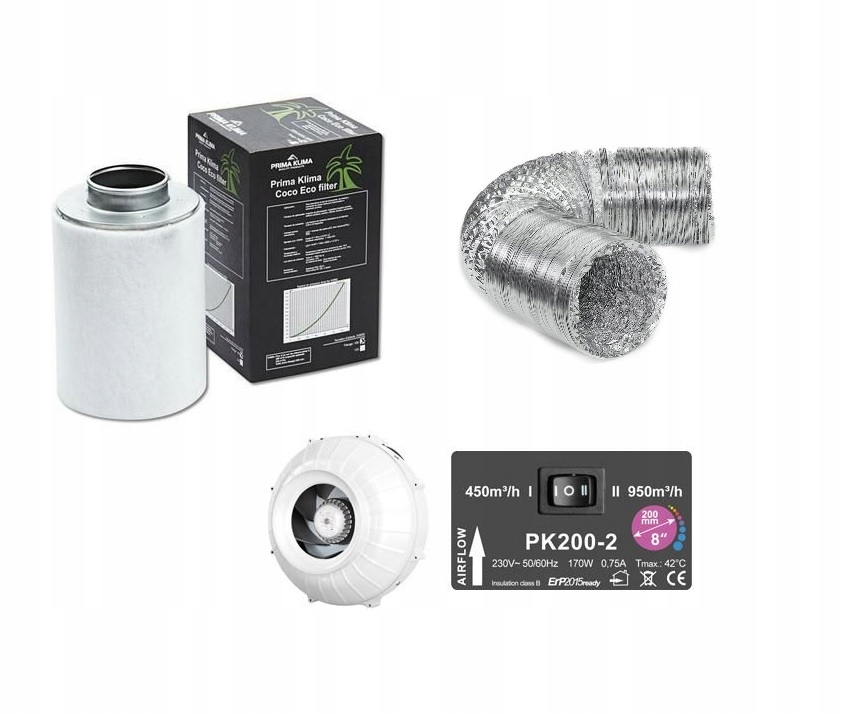 Kupelňový ventilátor - Vetracia sada Prima Klima 200mm 450 / 950m3 / h