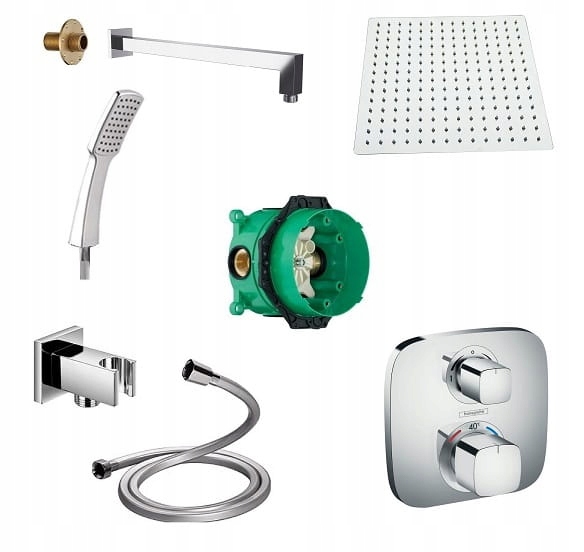 Podomietková batéria - Hansgrohe Logis Ecostat E + iBox + štvorec + dážď