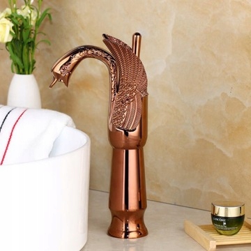Umyvadlová batéria - Retro zlatý umývadlový kohútik ROSE GOLD Swan