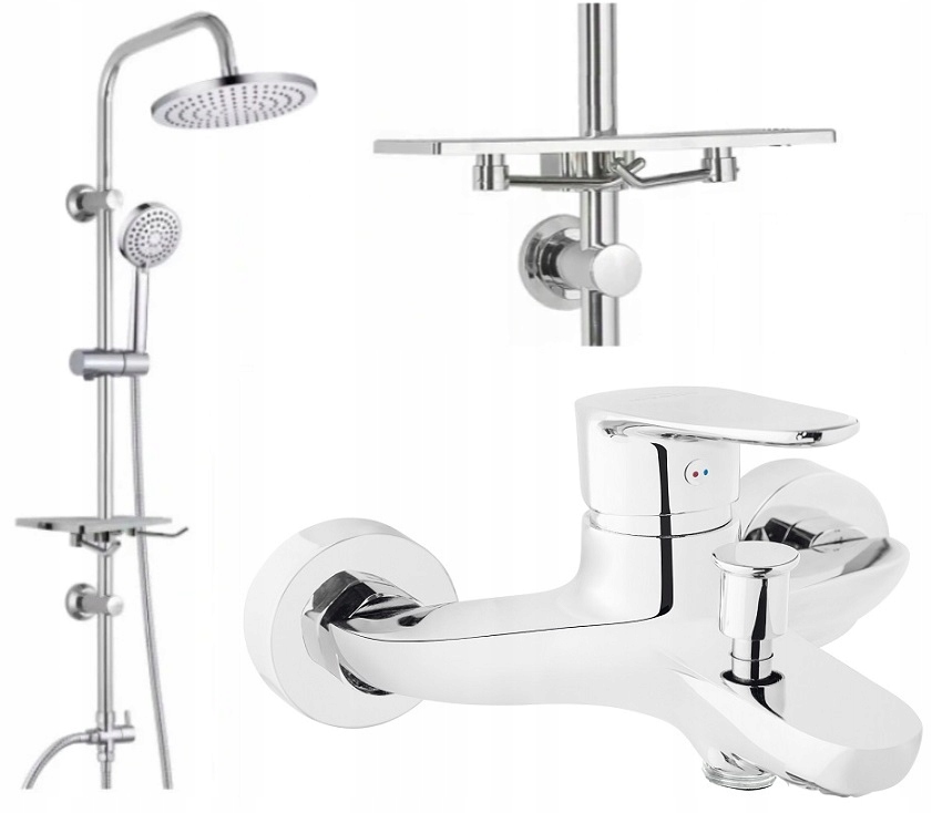 Vaňová batéria - Sada sprchovej hlavice 25 cm s poličkou + vaňová batéria