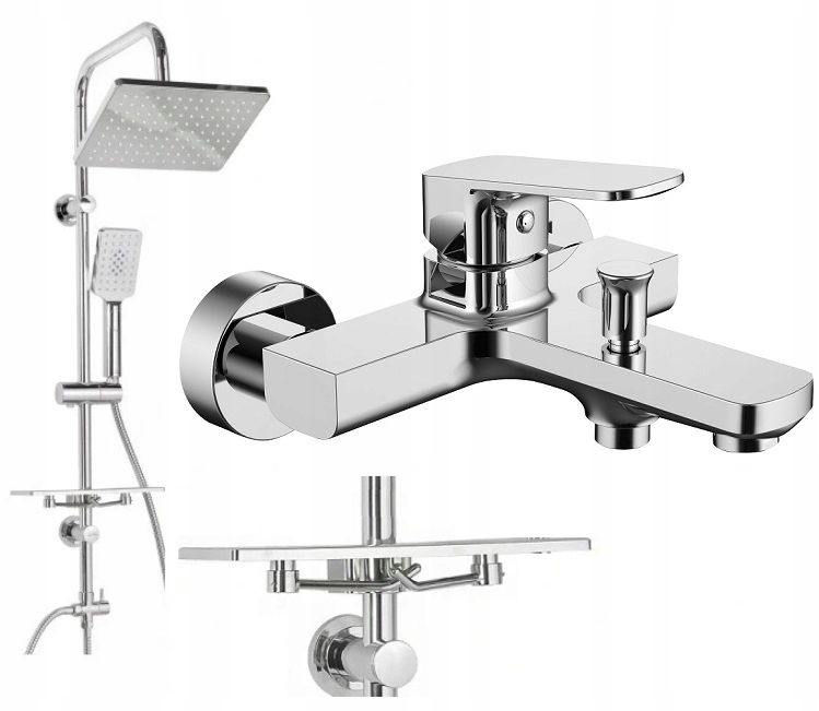 Vaňová batéria - Sprchová hlavica 26 cm POLICE + batéria KVADRO BATHTUB