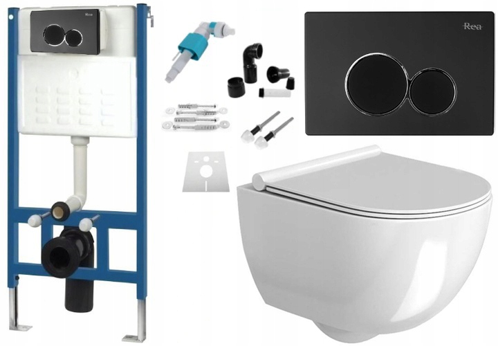 WC tlačidlo - Nástenný gombík čierny + miska Rimless Carter Rea