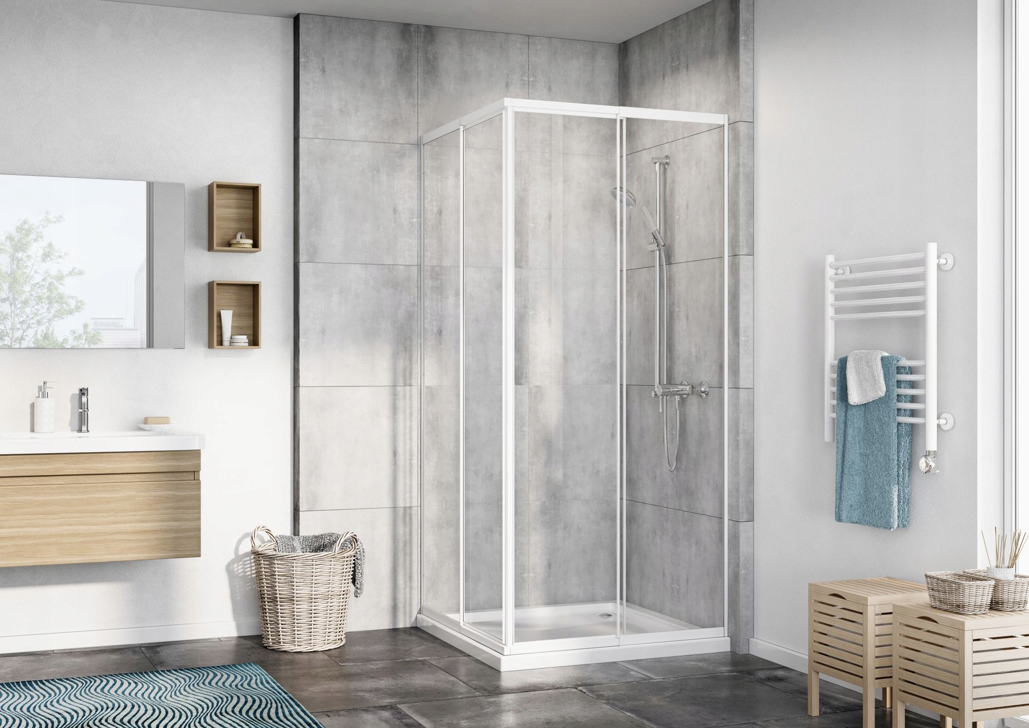 Sprchový kút - štvorcová sprchová kabína rozsah 73-88 cm, biely Červený žralok
