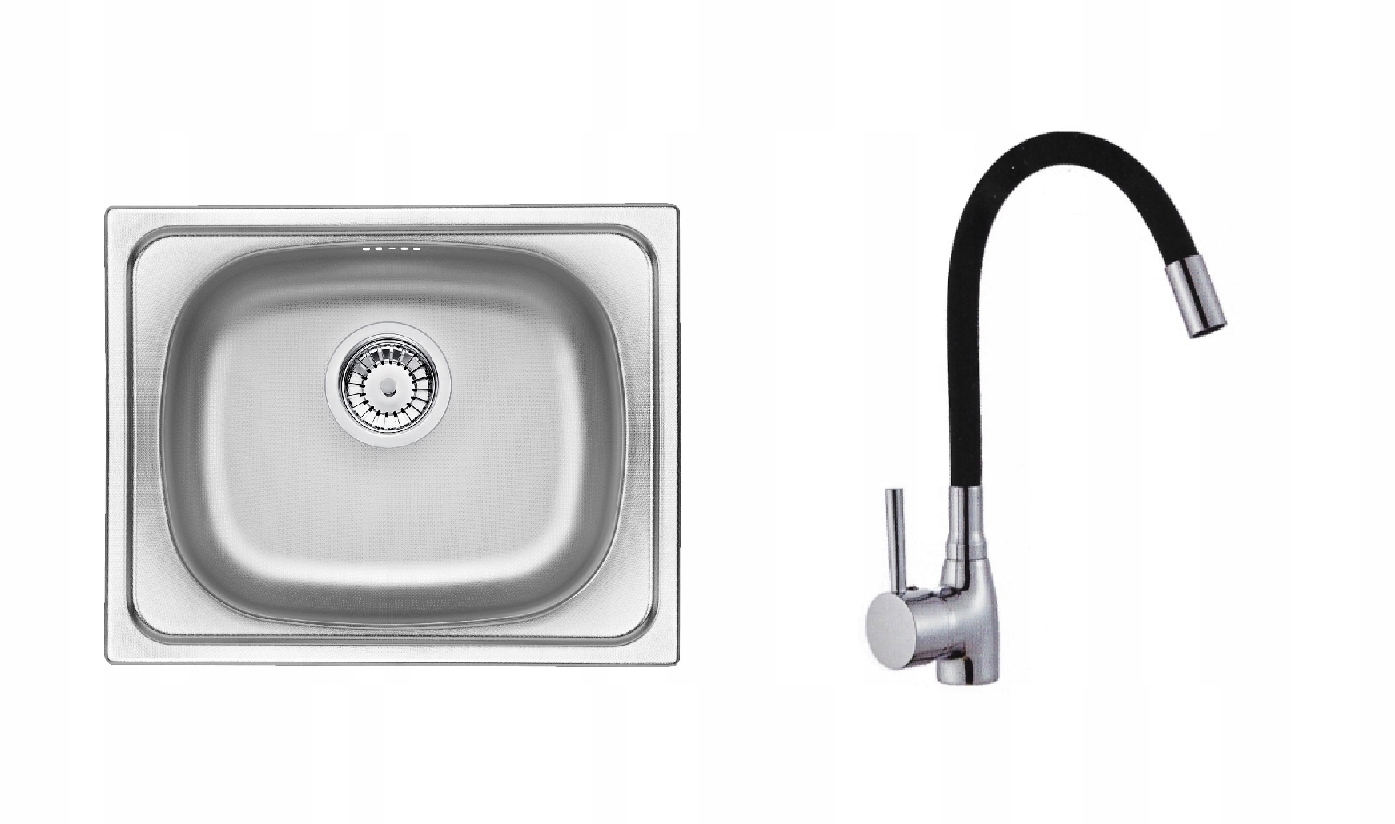 ľanový drez s jednou misou + čierny flex kohútik